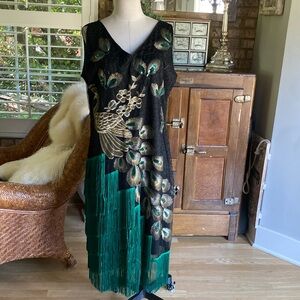 BABEYOND 20's Vintage Peacock Sequin Fringed Party Flapper Dress 2 XL COSTUME